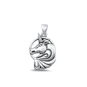 Sterling Silver Fashion Oxidized Cute Unicorn Fantasy Pendant Charm .925 New