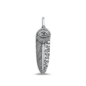 Sterling Silver Oxidized Fashion Feather & Evil Eye Pendant Charm .925 New