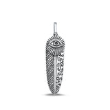 Sterling Silver Oxidized Fashion Feather & Evil Eye Pendant Charm .925 New