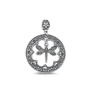 Sterling Silver Classic Ornate Dragonfly Pendant High Polished Charm .925 New