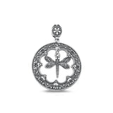 Sterling Silver Classic Ornate Dragonfly Pendant High Polished Charm .925 New