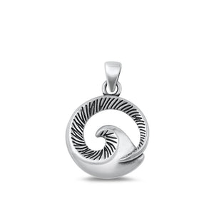 Sterling Silver Fashion Oxidized Barrel Wave Ocean Surfer Pendant .925 New