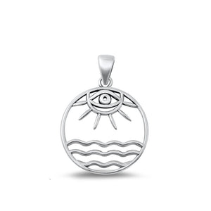 Sterling Silver Classic Evil Eye Sun Sea Pendant High Polished Charm .925 New