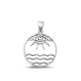 Sterling Silver Classic Evil Eye Sun Sea Pendant High Polished Charm .925 New