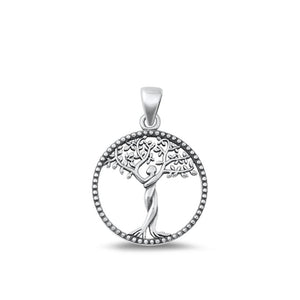 Sterling Silver Unique Tree of Life Medallion Pendant High Polished Charm .925