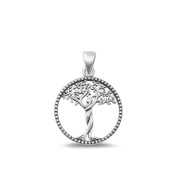 Sterling Silver Unique Tree of Life Medallion Pendant High Polished Charm .925