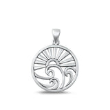 Sterling Silver Sun & Waves Pendant Sunset Ocean Sunrise Charm .925 New