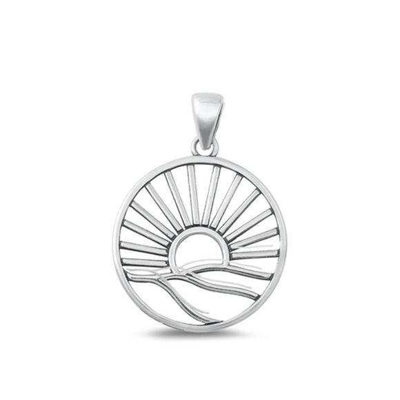 Sterling Silver Fashion Sun & Hills Pendant Sunrise Sunset Charm .925 New