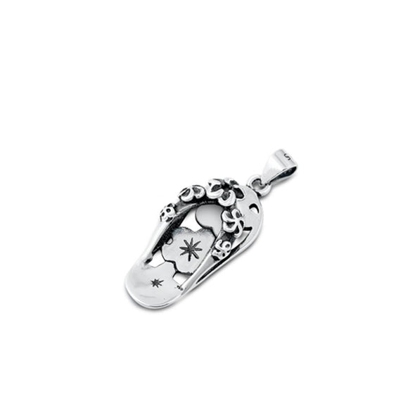 Sterling Silver Oxidized Plumeria Sandal Flower Summer Pendant Charm .925 New