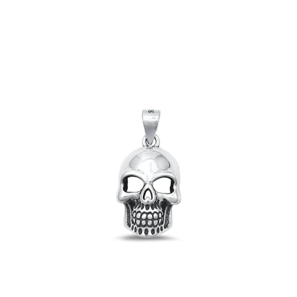 Sterling Silver Oxidized Skull Pendant High Polished Fashion Charm .925 New