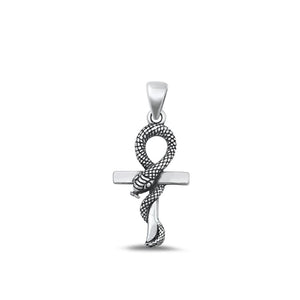 Sterling Silver Oxidized Snake Ankh Serpent Reptile Pendant .925 New Cross Charm