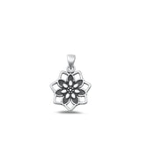 Sterling Silver Fashion Oxidized Lotus Charm Cute Flower Pendant .925 New