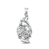 Sterling Silver Fashion Oxidized Valknut & Wolf Polished Pendant Charm .925 New