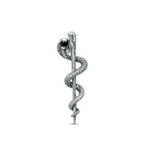 Sterling Silver Fashion Oxidized Cobra Snake Serpent on a Staff Pendant .925 New