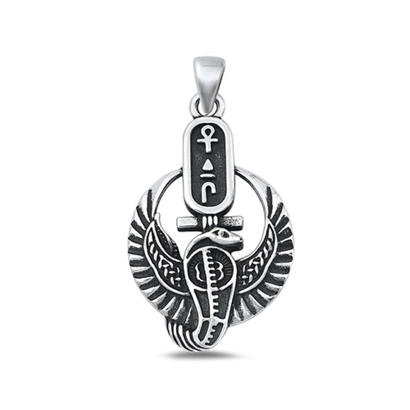 Sterling Silver Egyption Wadjet God Serpents Ankh Cross Cobra Pendant .925 New