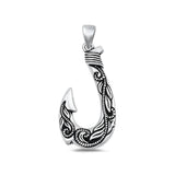 Sterling Silver Fashion Hawaiian Tribal Fish Hook Pendant Oxidized Charm 925 New