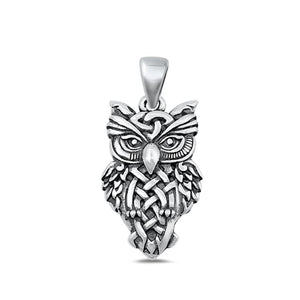 Sterling Silver Fashion Oxidized Owl Bird Animal Celtic Charm Pendant .925 New