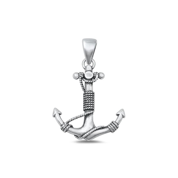 Sterling Silver Fashion Oxidized Anchor Twisted Rope Nautical Pendant .925 New