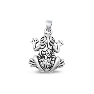 Sterling Silver Fashion Oxidized High Polished Frog Charm Pendant .925 New