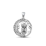 Sterling Silver Fashion Oxidized Owl & Moon Swirl Charm Pendant .925 New