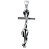 Sterling Silver Fashion Oxidized Cobra Snake Black CZ Cross Pendant .925 New