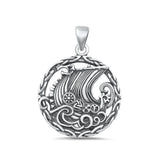 Sterling Silver Oxidized Viking Longship Norse Ship Medallion Pendant .925 New