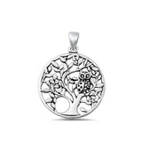 Sterling Silver Fashion Oxidized Tree & Owl Outlined Pendant Charm .925 New