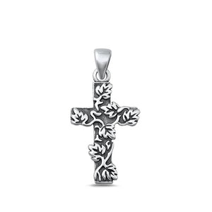 Sterling Silver Religious Cross with Leaves Pendant .925 New Christian Charm