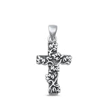 Sterling Silver Religious Cross with Leaves Pendant .925 New Christian Charm