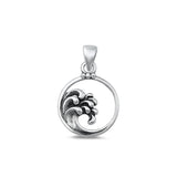 Sterling Silver Fashion Oxidized Ocean Tidal Wave Pendant Surfer Charm .925 New