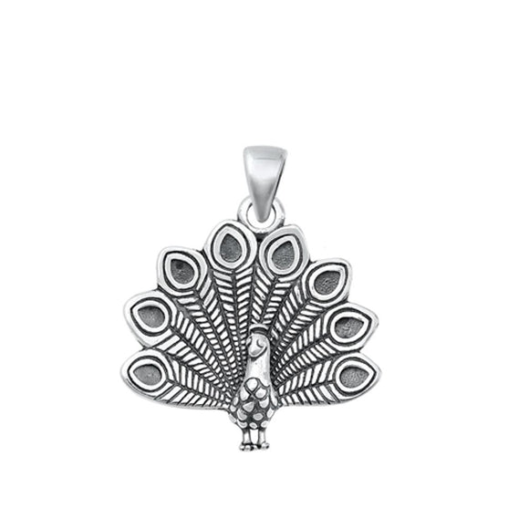 Sterling Silver Fashion High Poished Oxidized Peacock Pendant Charm .925 New