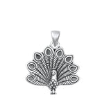 Sterling Silver Fashion High Poished Oxidized Peacock Pendant Charm .925 New