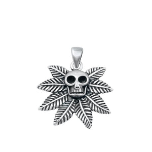 Sterling Silver Fashion Skull & Leaves Biker Pendant .925 New Charm