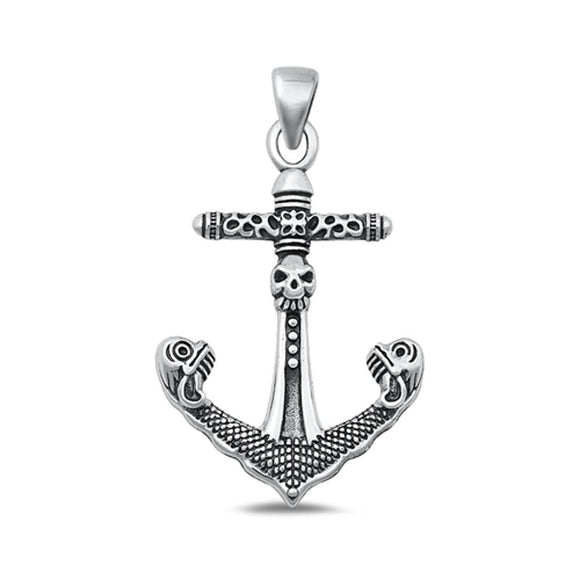 Sterling Silver Oxidized Gothic Anchor & Skull Pirates Pendant .925 New Charm