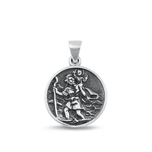 Sterling Silver Fashion St. Christopher Pendant Oxidized Medallion Charm 925 New