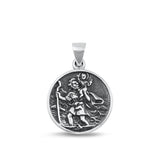 Sterling Silver Fashion St. Christopher Pendant Oxidized Medallion Charm 925 New