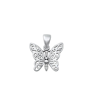 Sterling Silver Classic Butterfly Pendant High Polished Fashion Charm .925 New