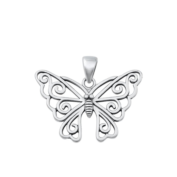 Sterling Silver High Polished Butterfly Pendant Joy & Rebirth Charm .925 New