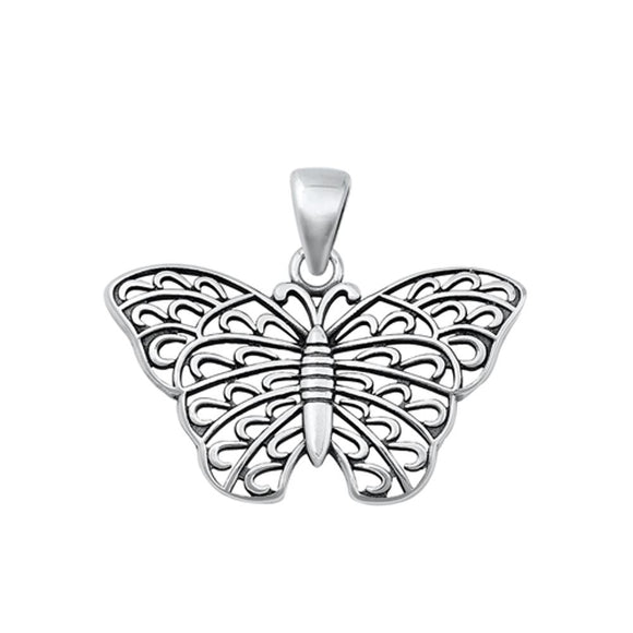 Sterling Silver Unique Butterfly Pendant High Polished Oxidized Charm .925 New