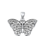 Sterling Silver Unique Butterfly Pendant High Polished Oxidized Charm .925 New