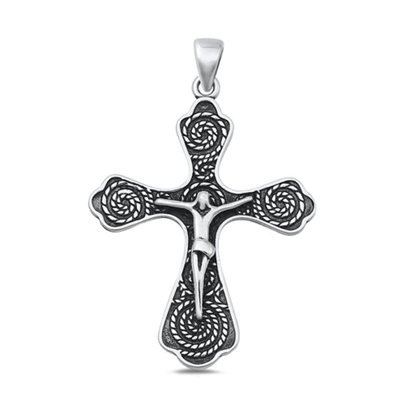 Sterling Silver Fashion Oxidized Crucifix Cross Pendant Religious .925 New Charm