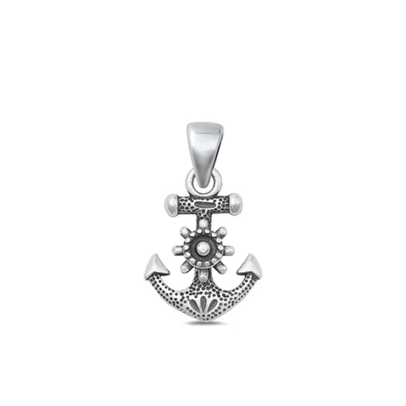 Sterling Silver Oxidized Anchor & Helm Pendant Captain's Wheel Charm .925 New