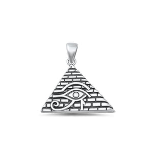 Sterling Silver Fashion Oxidized Eye Of Horus & Pyramid Pendant .925 New Charm