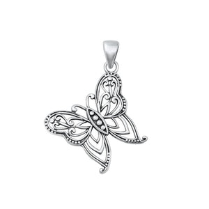 Sterling Silver Fashion Classy Detailed Butterfly Bali Pendant .925 New Charm