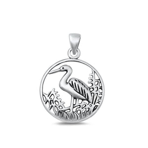 Sterling Silver Fashion Oxidized Stork Pendant Bird Birth Renewal Charm .925 New