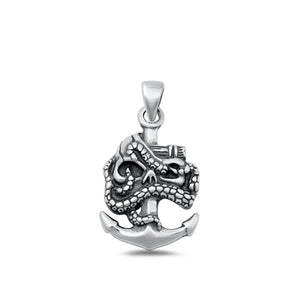 Sterling Silver Fashion Oxidized Skull Anchor & Snake Pendant .925 New Charm