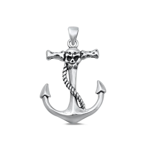 Sterling Silver Oxidized Anchor & Skull Rope Pirates Pendant .925 New Charm