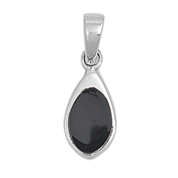 Black Tone Teardrop Pendant Black Simulated Onyx .925 Sterling Silver Charm