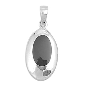 Double Inset Oval Pendant Black Simulated Onyx .925 Sterling Silver Charm