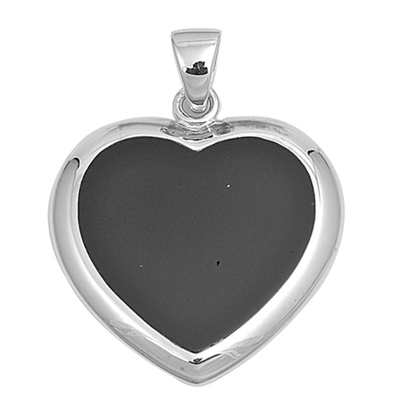 Chunky Promise Heart Pendant Black Simulated Onyx .925 Sterling Silver Charm